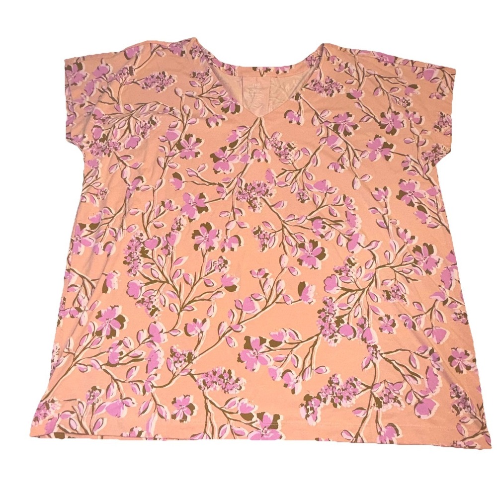 J Jill Shirt Womens Large Tall Floral Luxe Supima Pleat Back V Neck Relaxed Tee